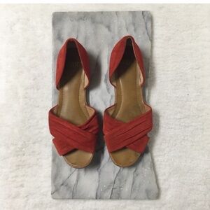 Franco Sarto Red Suede Flats Size 7.5 Open Toe